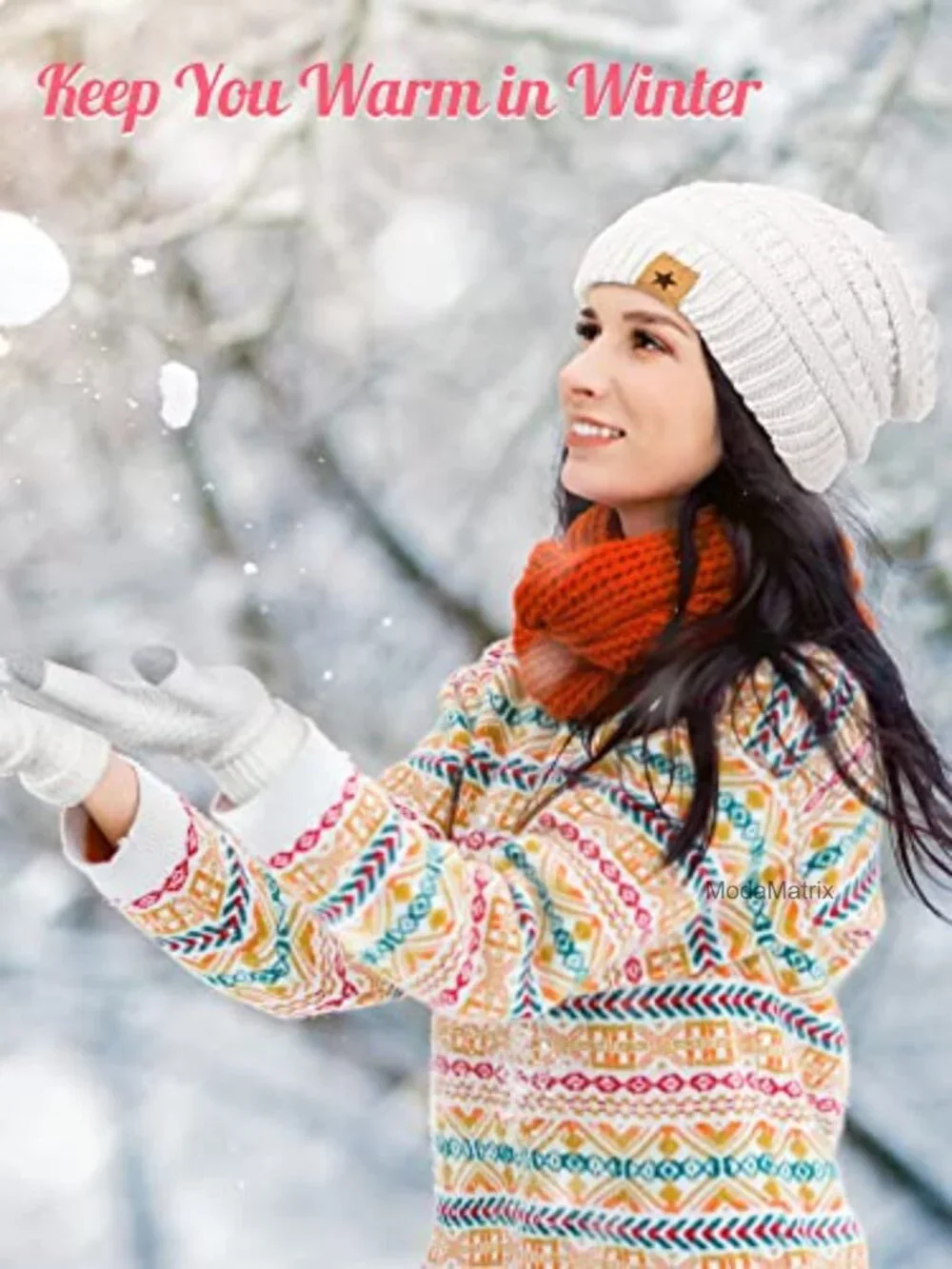 6-Piece Winter Hat & Touchscreen Glove Set for Women, Knit Beanie & Chenille
